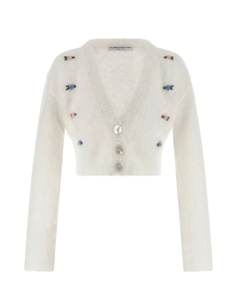 Alessandra Rich Cardigan in white, Mohair Wool