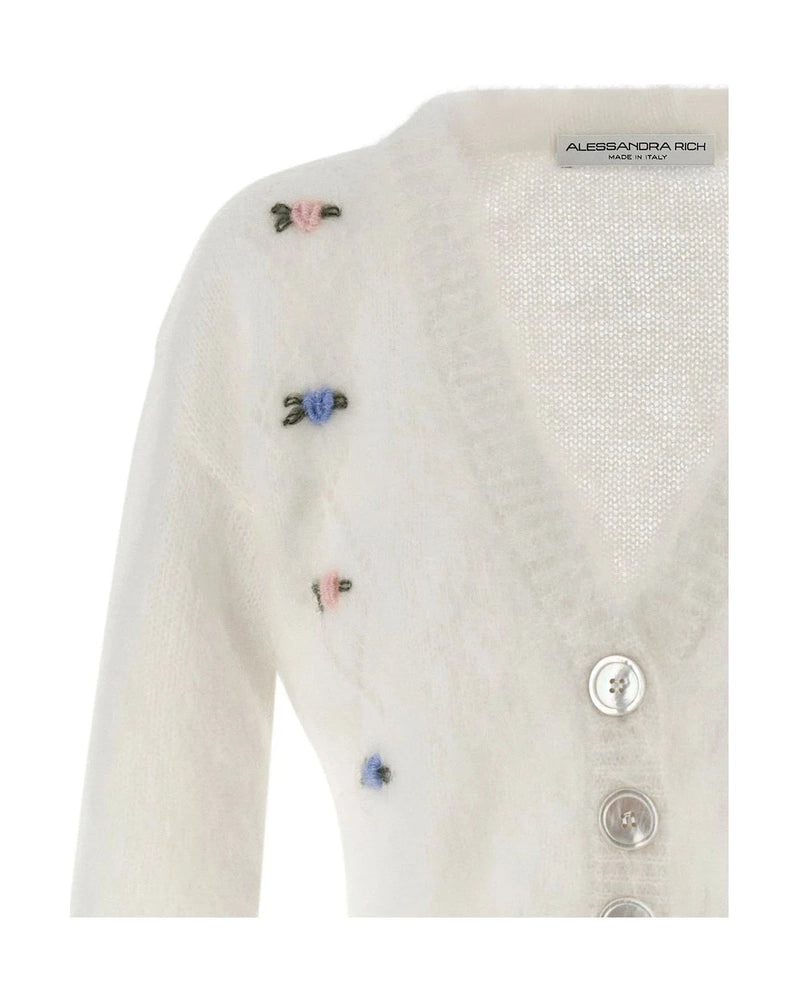 Alessandra Rich Cardigan in white, Mohair Wool — view 3