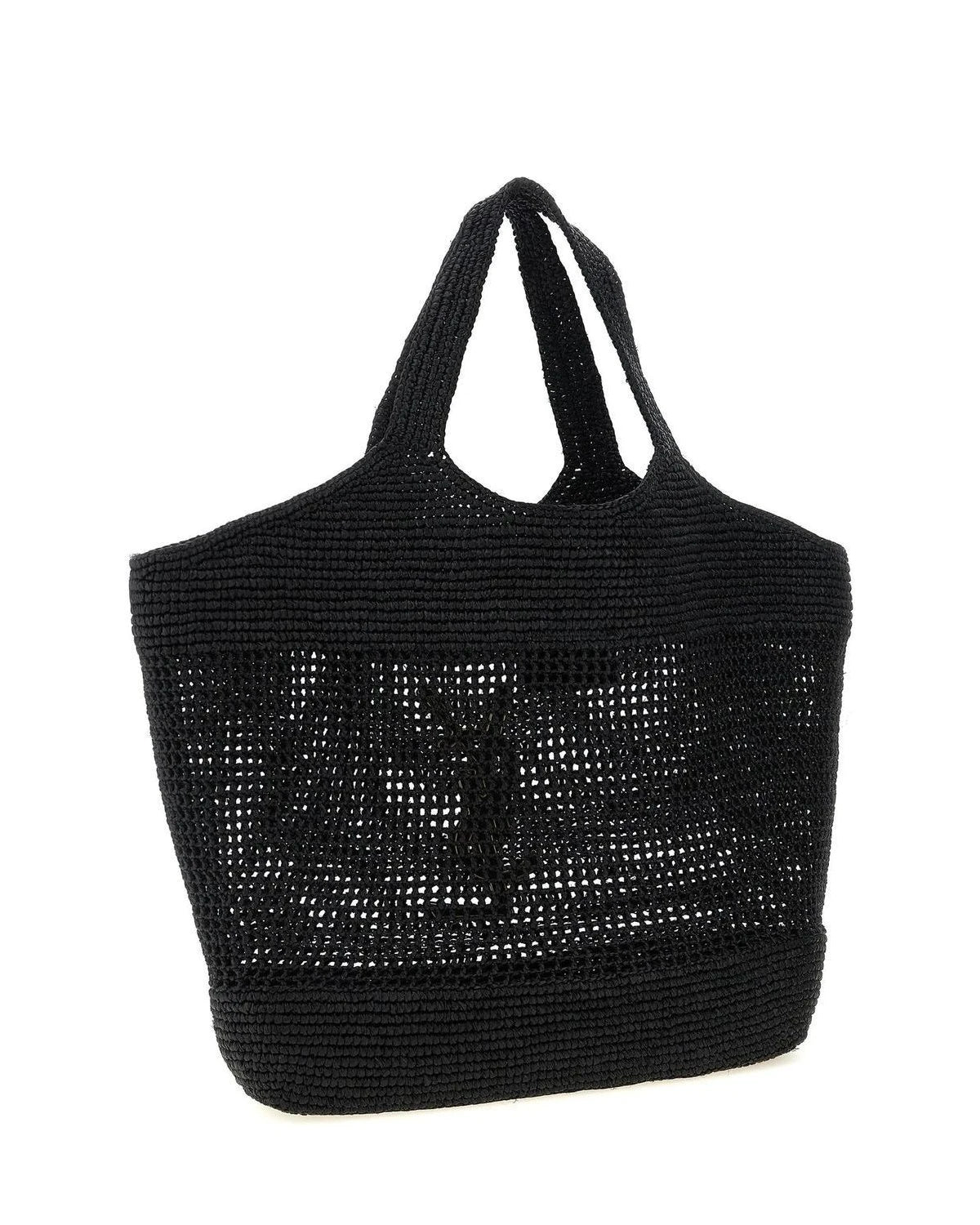 Saint Laurent Shopping Tote in black, Raffia — view 2