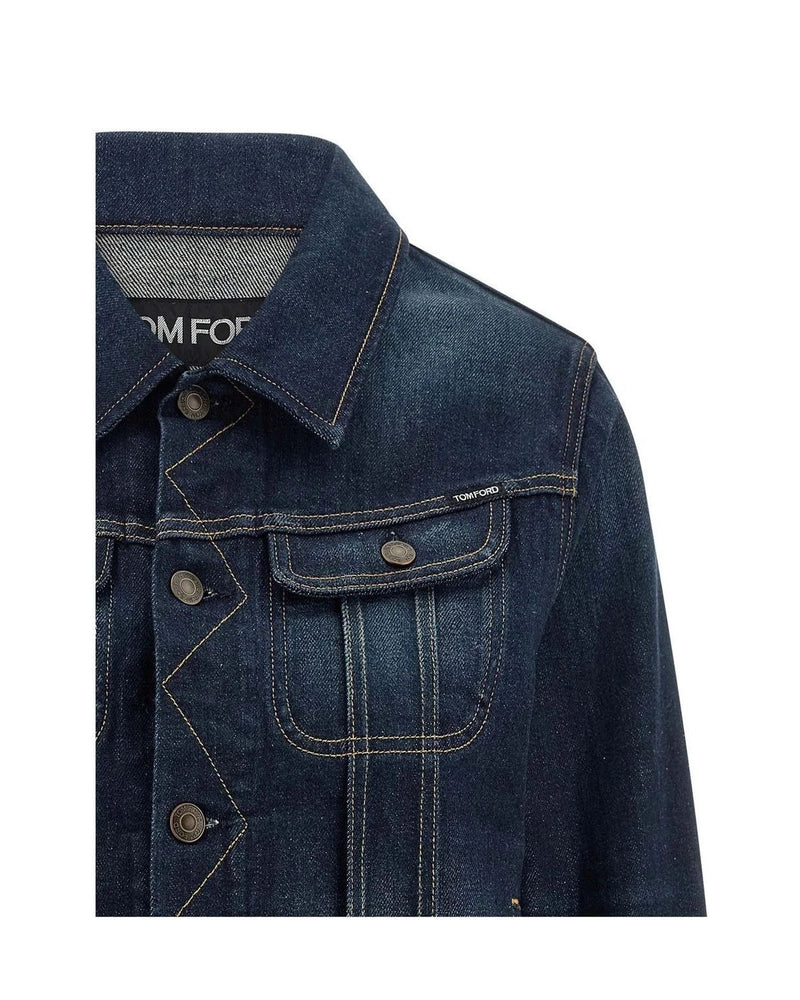 Tom Ford Trucker Jacket in blue, Cotton — view 3