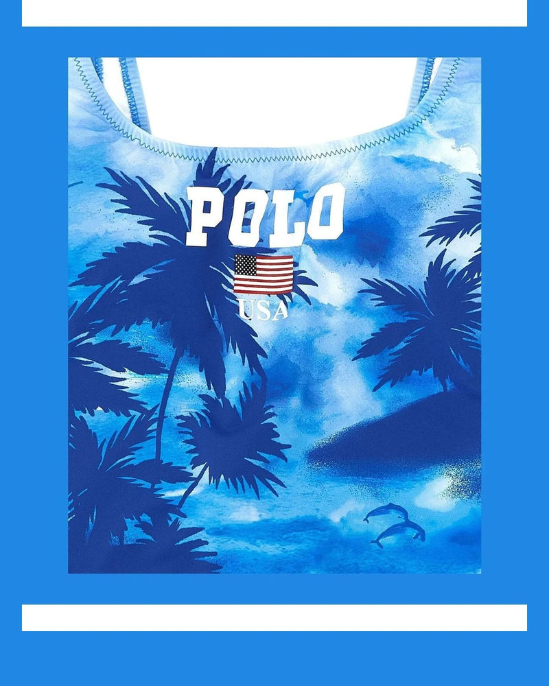 Polo Ralph Lauren One-Piece Swimsuit in blue, Recycled Nylon — view 3