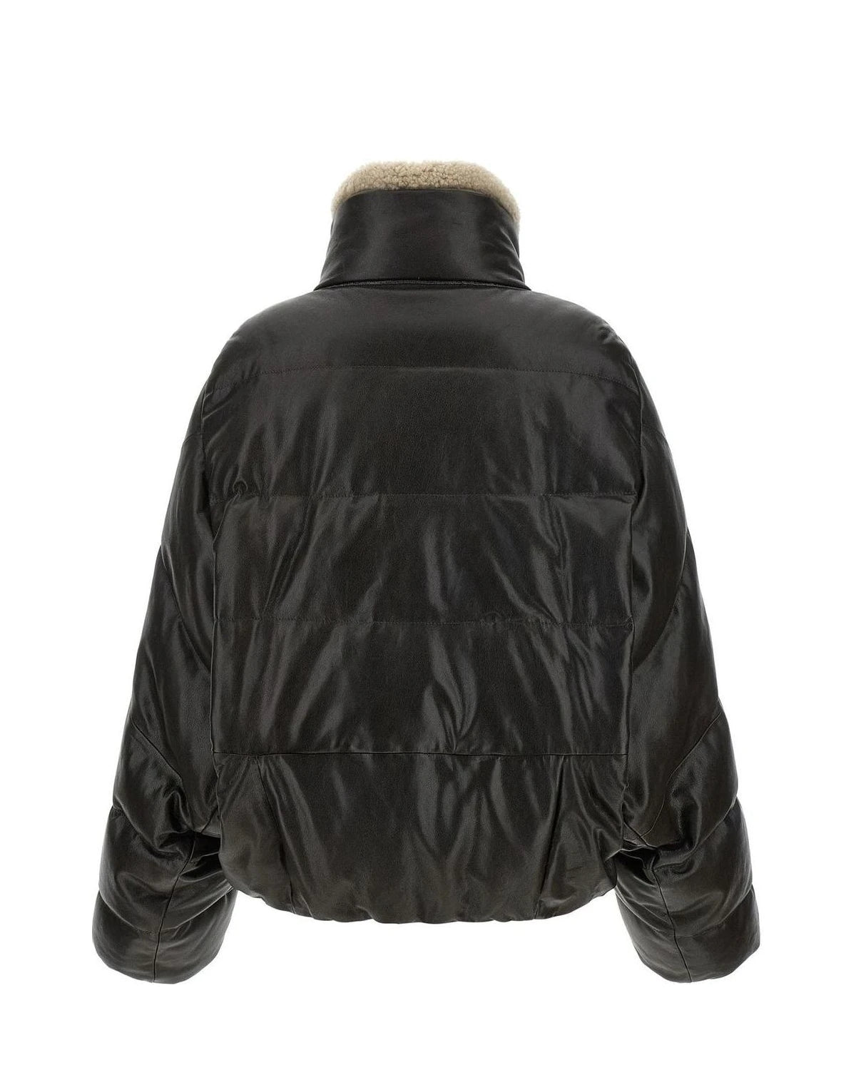 Brunello Cucinelli Puffer Jacket in brown, Lamb Leather — view 2