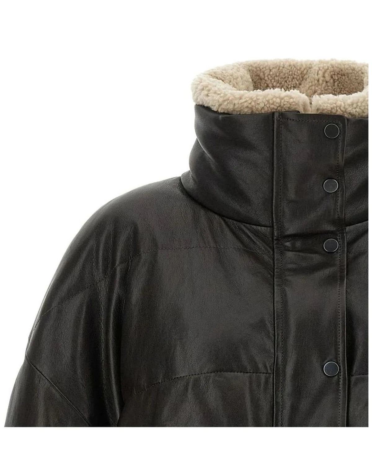 Brunello Cucinelli Puffer Jacket in brown, Lamb Leather — view 3