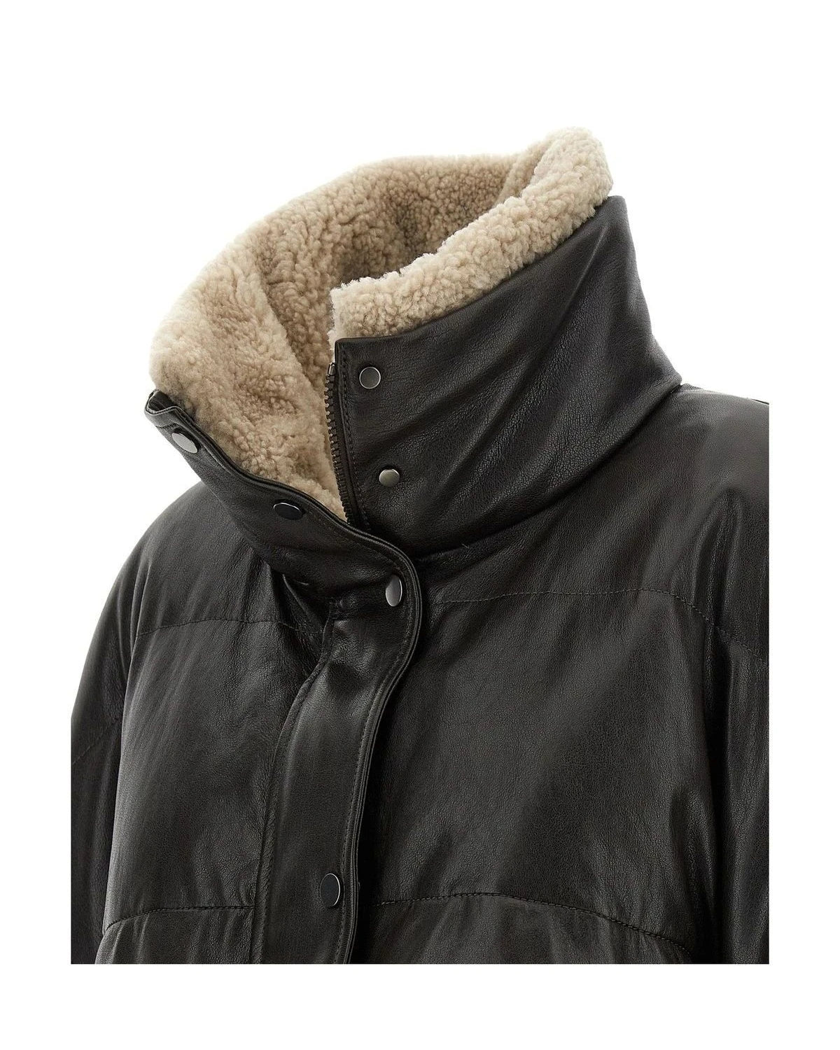 Brunello Cucinelli Puffer Jacket in brown, Lamb Leather — view 4