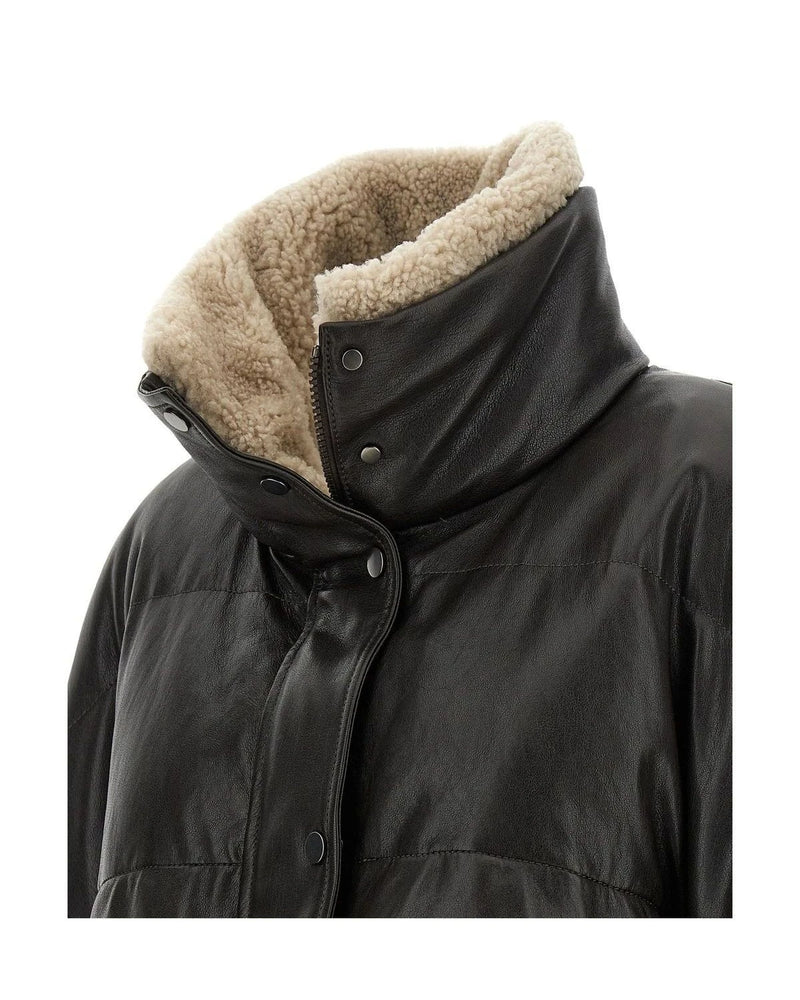 Brunello Cucinelli Puffer Jacket in brown, Lamb Leather — view 4