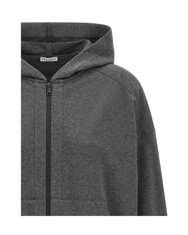 Brunello Cucinelli Hoodie in gray, Cotton — view 3