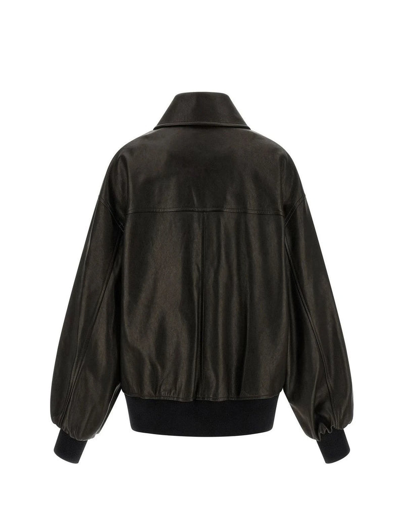 Khaite Bomber Jacket in black, Lamb Leather — view 2