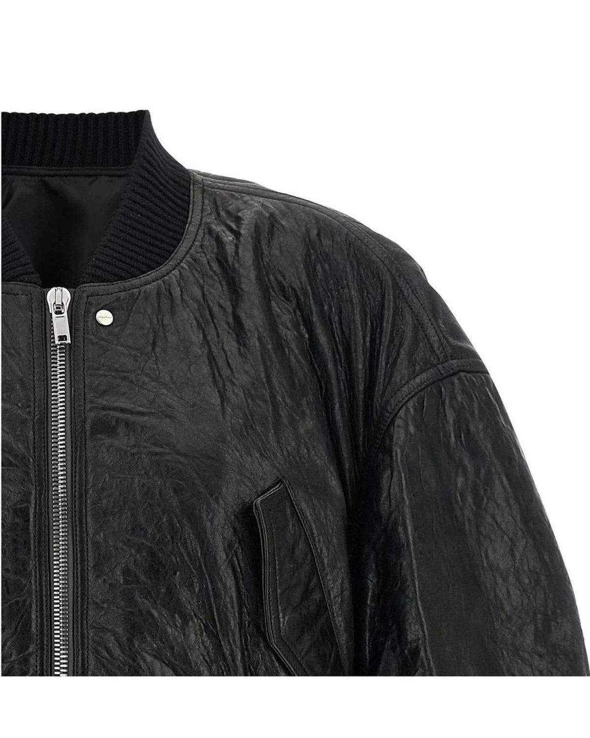 Rick Owens Bomber Jacket in black, Lamb Leather — view 3