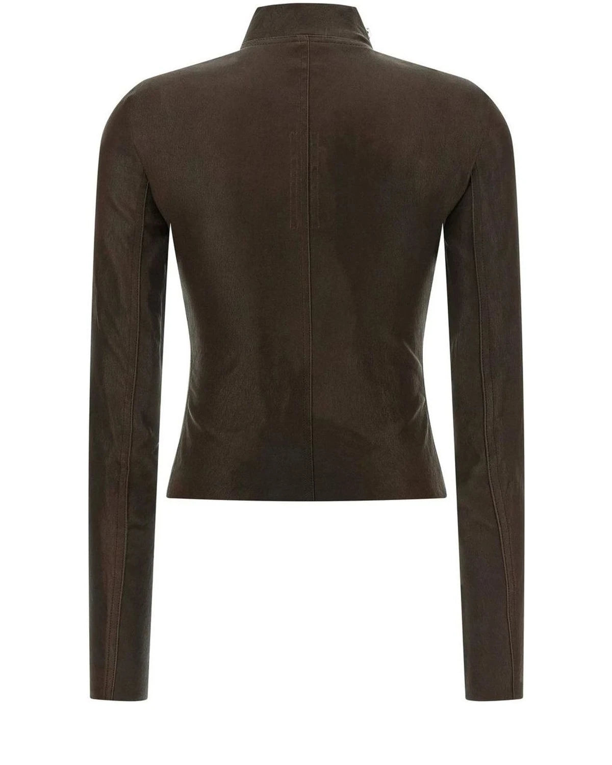 Rick Owens Trucker Jacket in brown, Lamb Leather — view 2