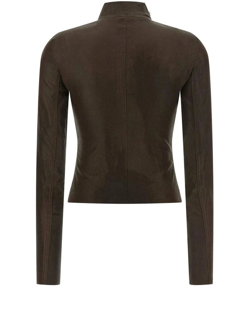 Rick Owens Trucker Jacket in brown, Lamb Leather — view 2