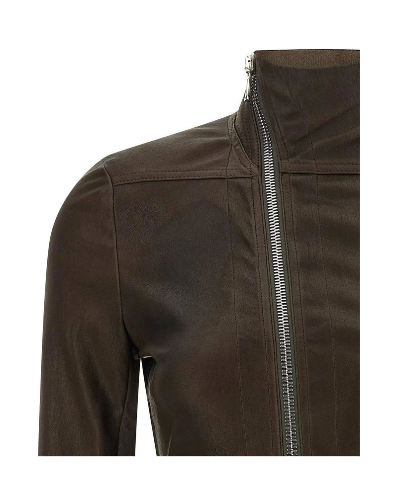 Rick Owens Trucker Jacket in brown, Lamb Leather — view 3