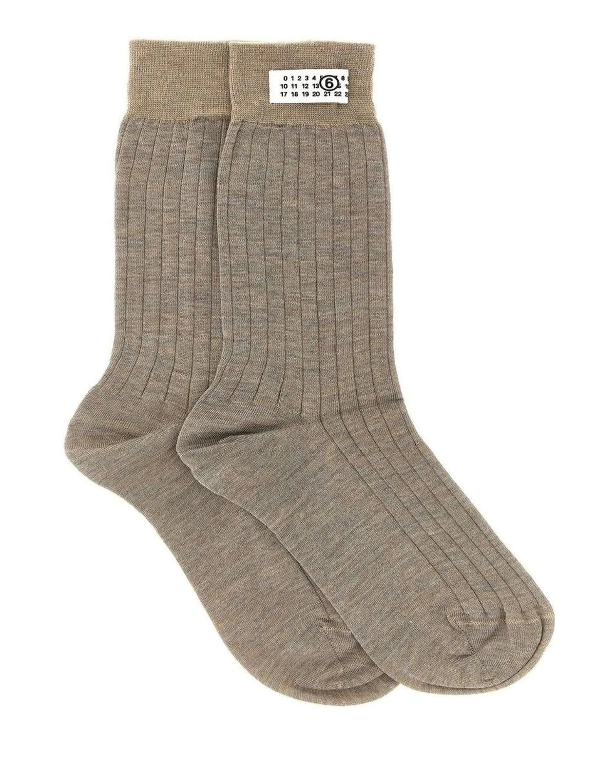 MM6 Maison Margiela Crew Sock in beige, Wool