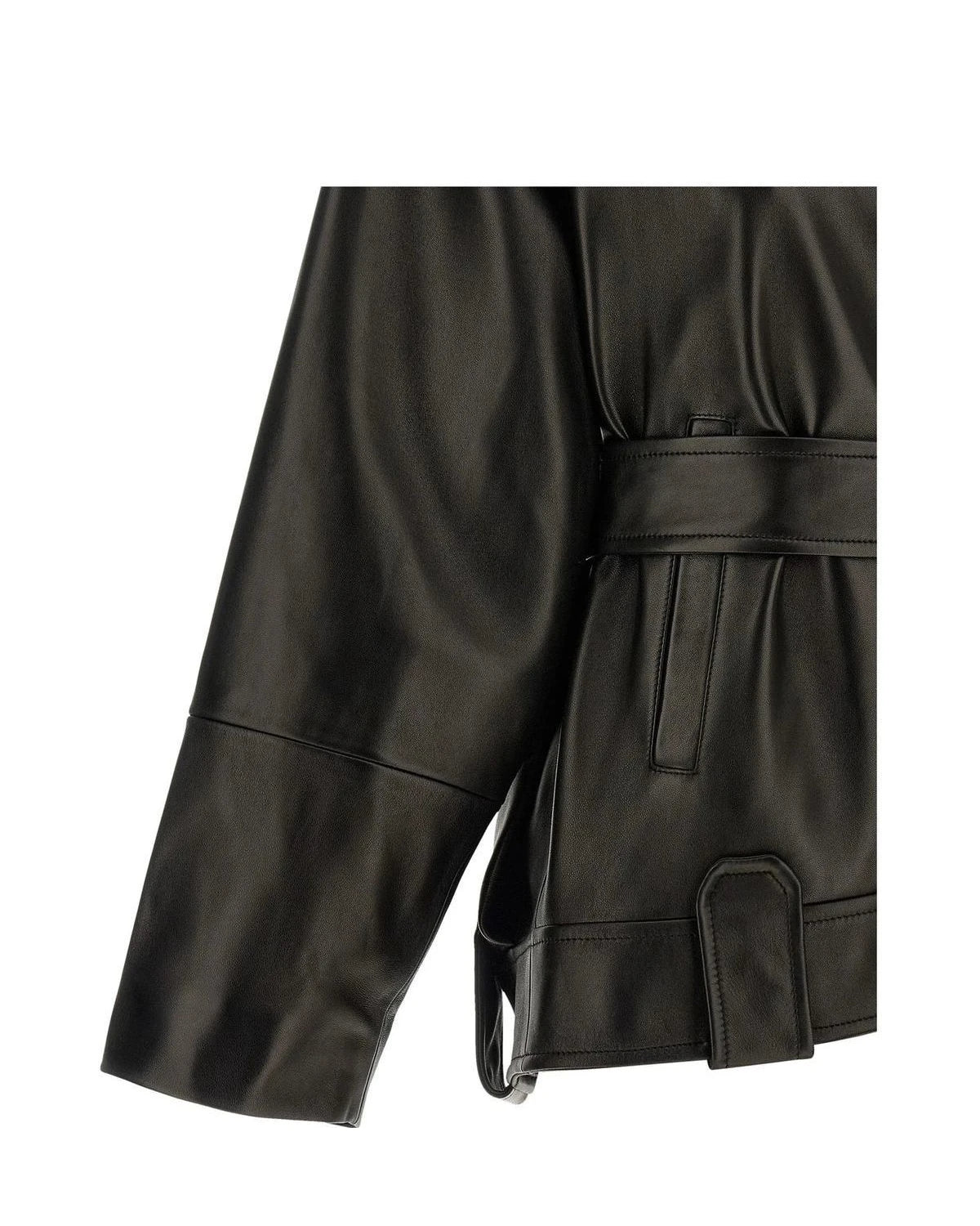 Khaite Trucker Jacket in black, Lamb Leather — view 4