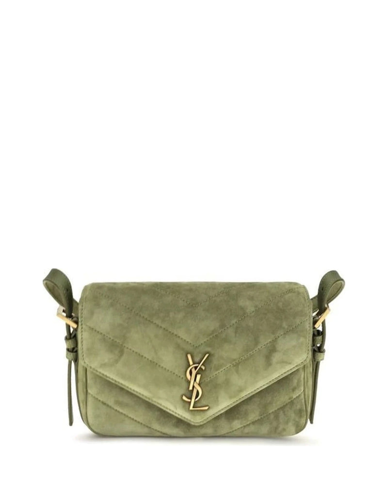 Saint Laurent Cross Body Bag in green, Suede