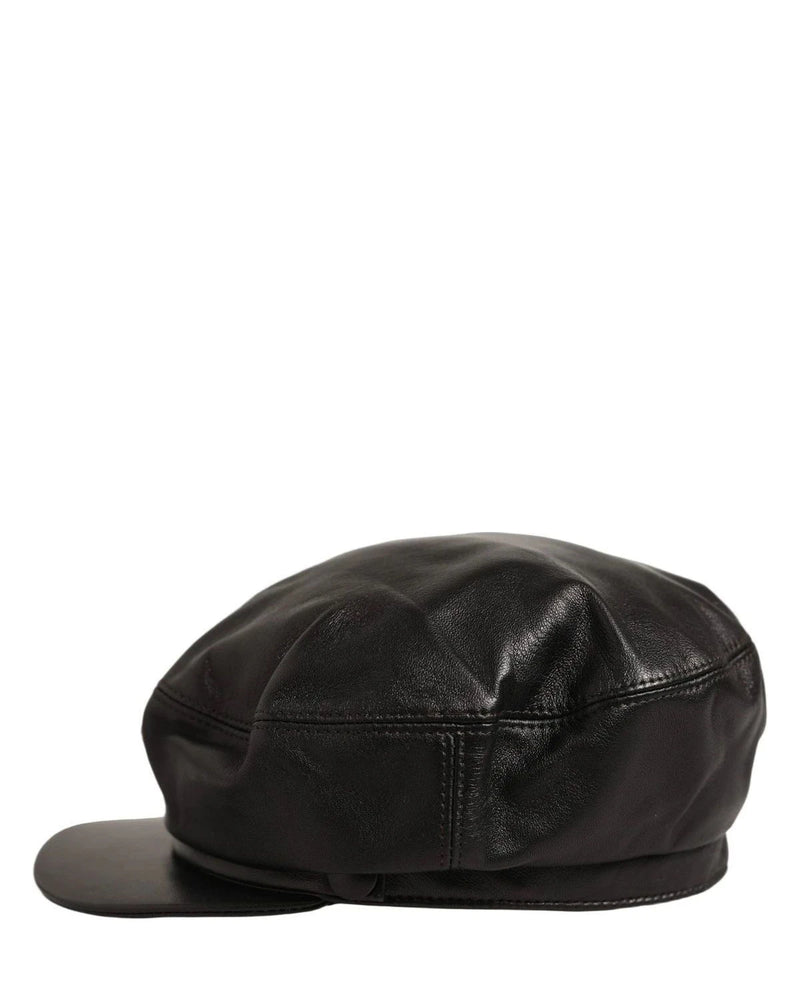 Dolce & Gabbana Newsboy Cap in black, Lamb Leather — view 3