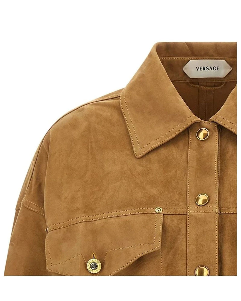 Versace Trucker Jacket in brown, Lamb Leather — view 3