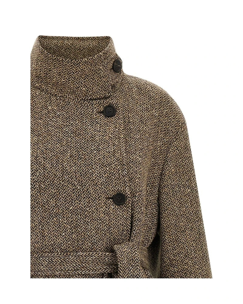 Brunello Cucinelli Wrap Coat in brown, Virgin Wool — view 3