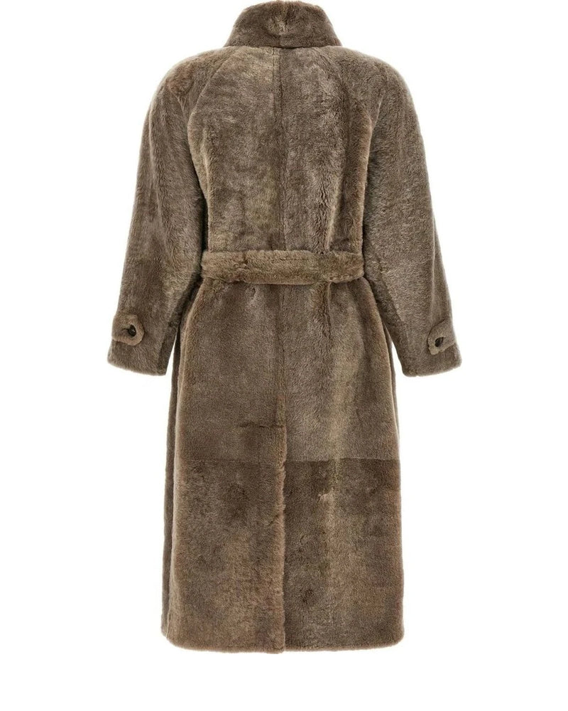 Brunello Cucinelli Wrap Coat in brown, Lamb Leather — view 2