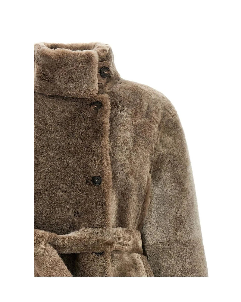 Brunello Cucinelli Wrap Coat in brown, Lamb Leather — view 3