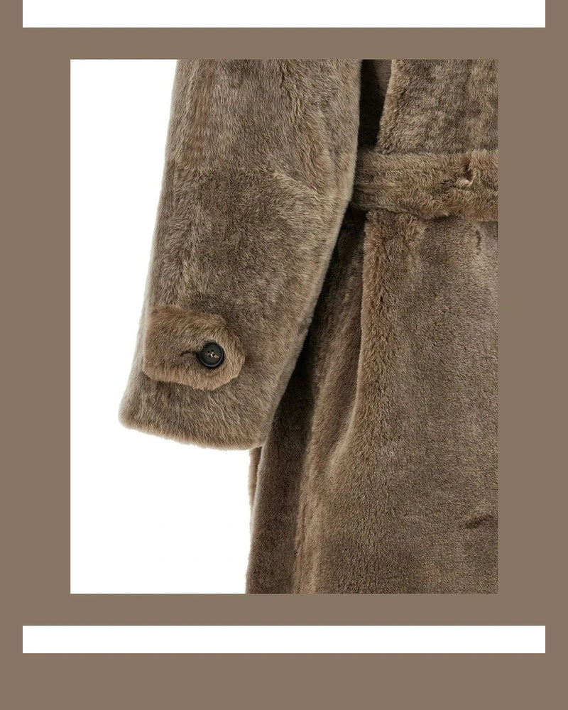 Brunello Cucinelli Wrap Coat in brown, Lamb Leather — view 4