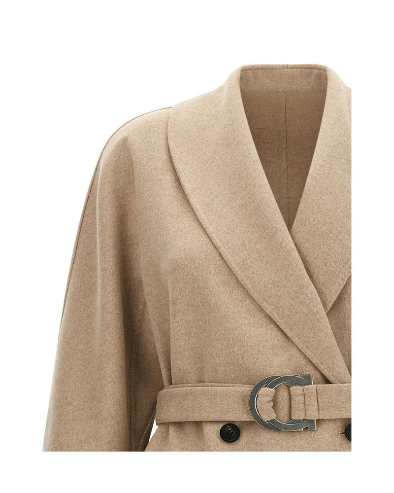 Ferragamo Wrap Coat in beige — view 3