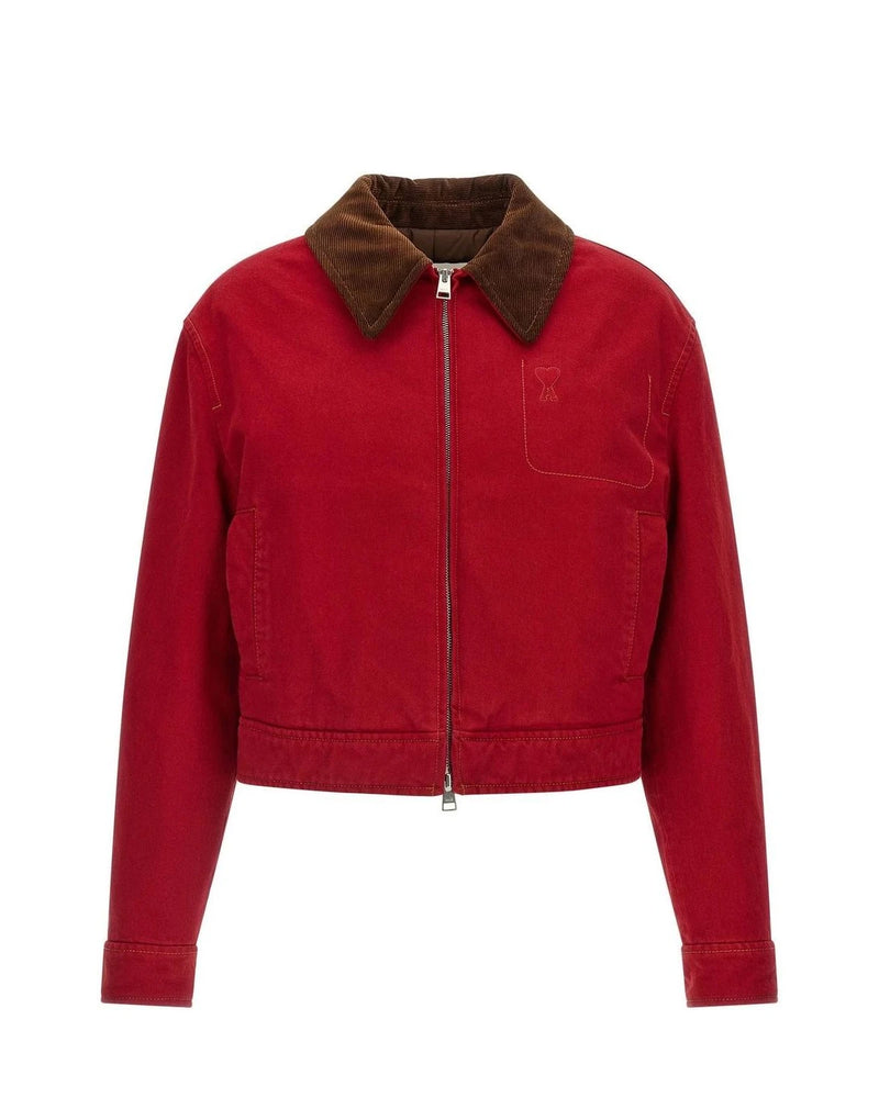 Ami Paris Trucker Jacket in red, Cotton