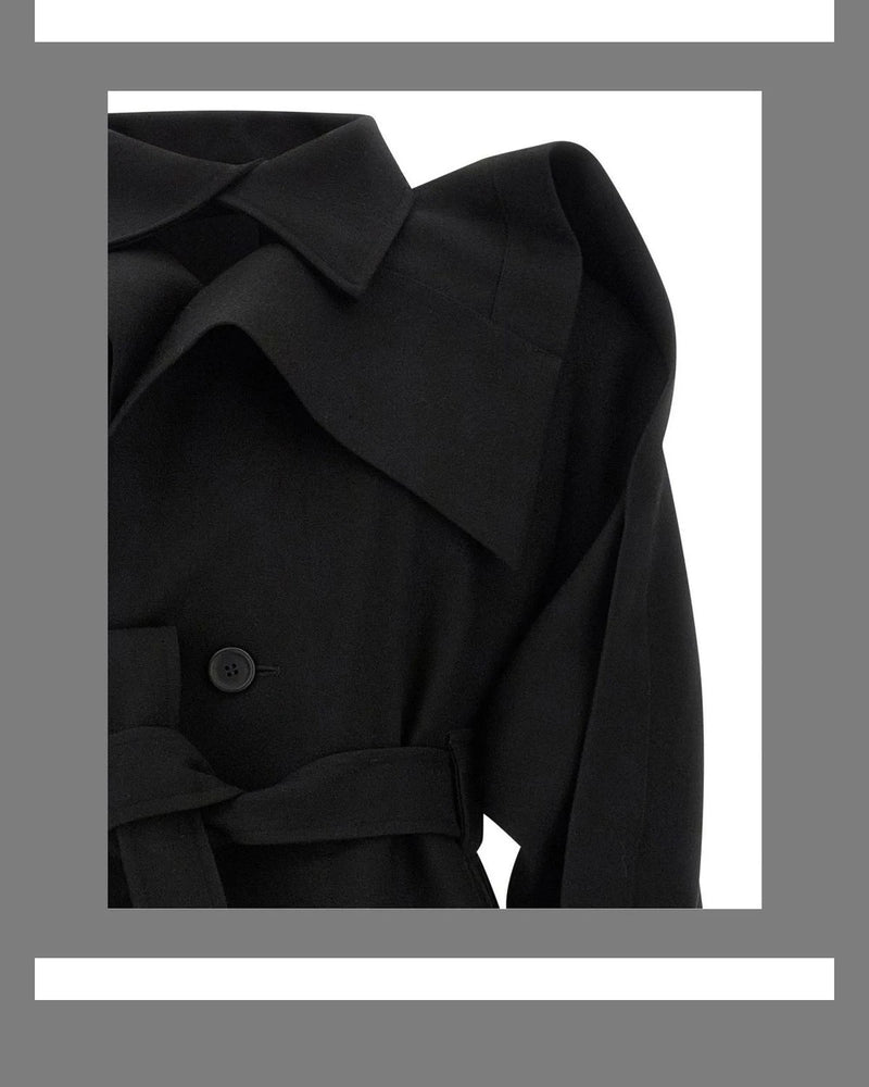 Issey Miyake Wrap Coat in black, Wool — view 3