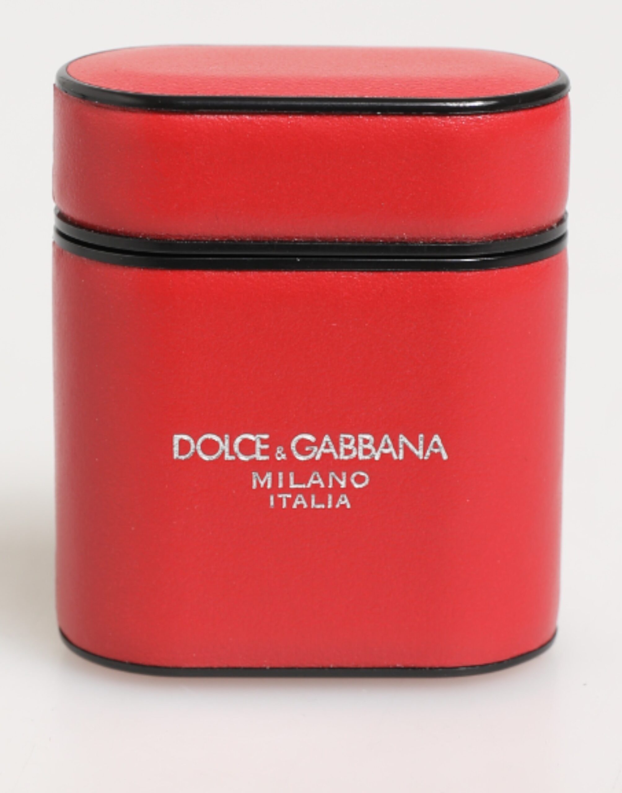 Dolce & Gabbana White Leather Red Calfskin Logo Flip Holder Airpods Case
