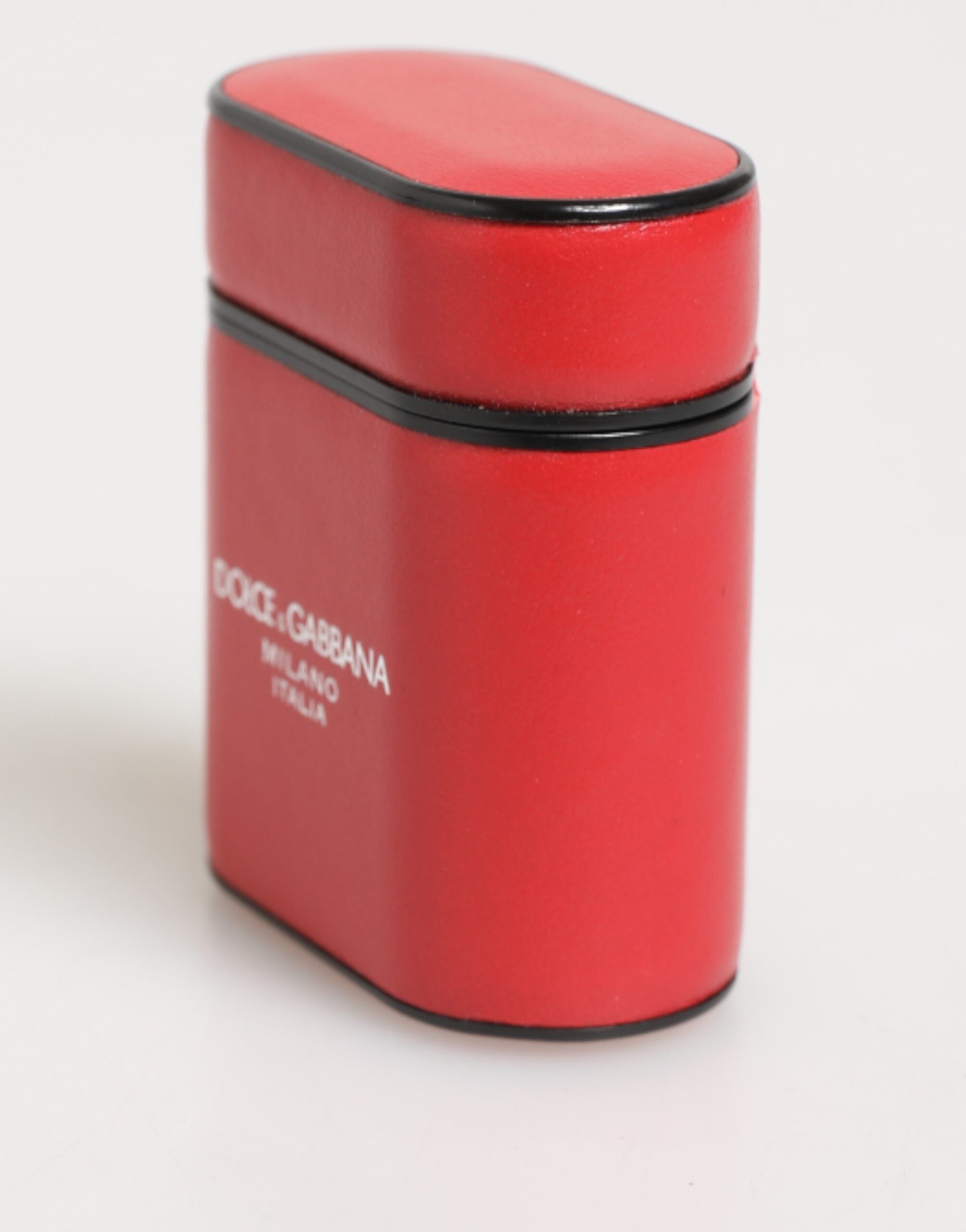 Dolce & Gabbana White Leather Red Calfskin Logo Flip Holder Airpods Case