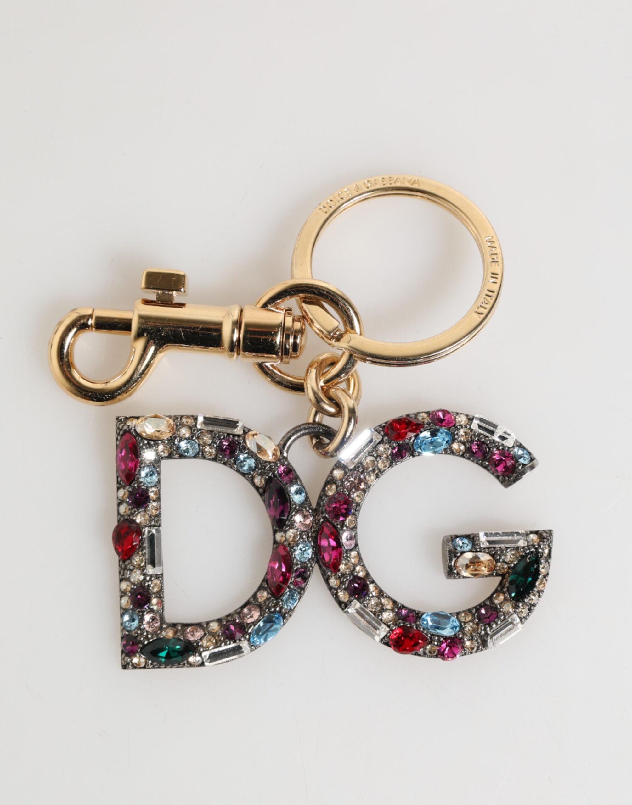 Dolce & Gabbana Gold Multicolor Crystal Dg Logo Keychain Charm Keyring