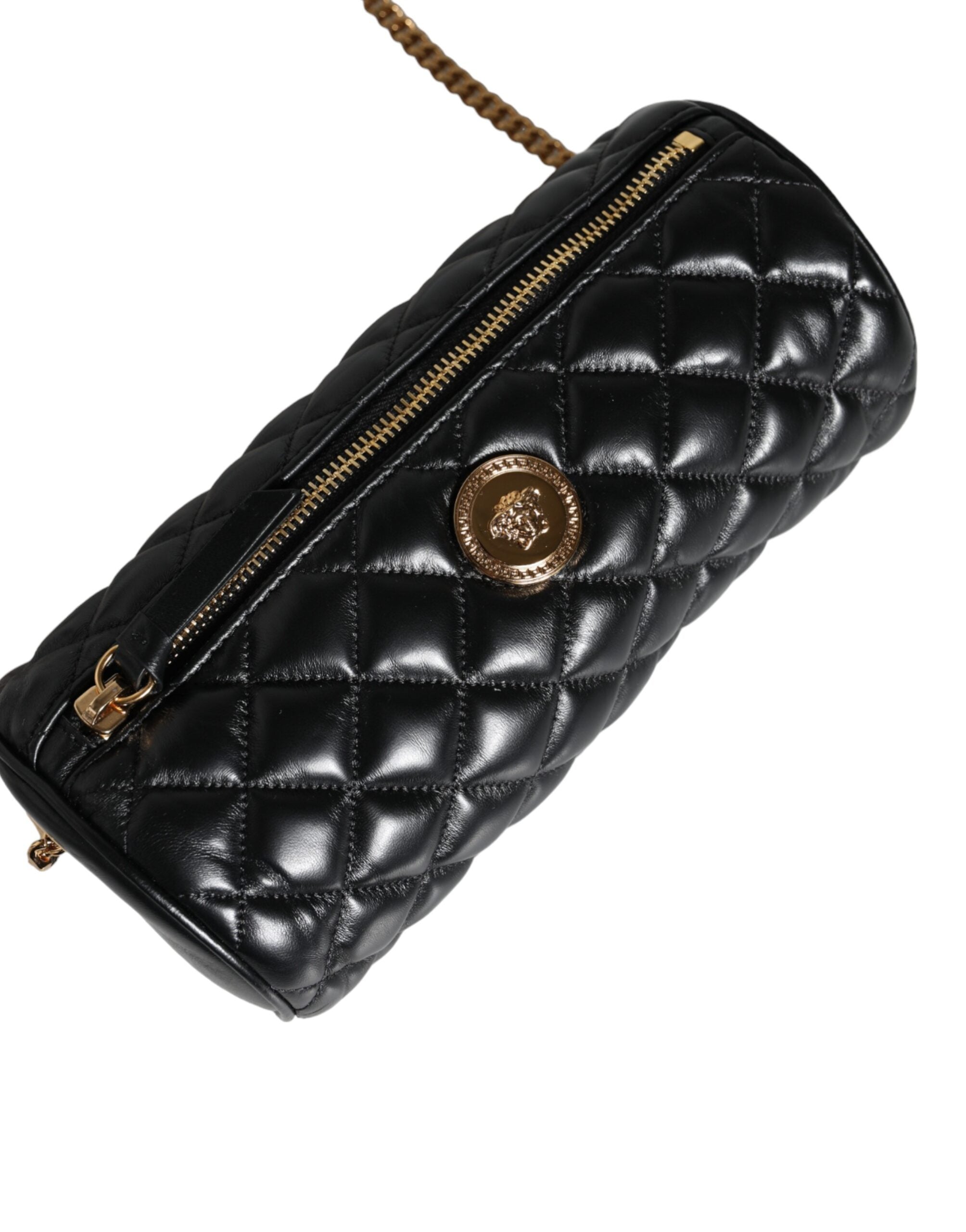 Versace Black Leather Mini Quilted Lambskin Crossbody Sling Borse Bag