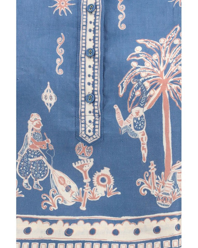 Alemais Blue Linen Pattern Shirt Glam Steals