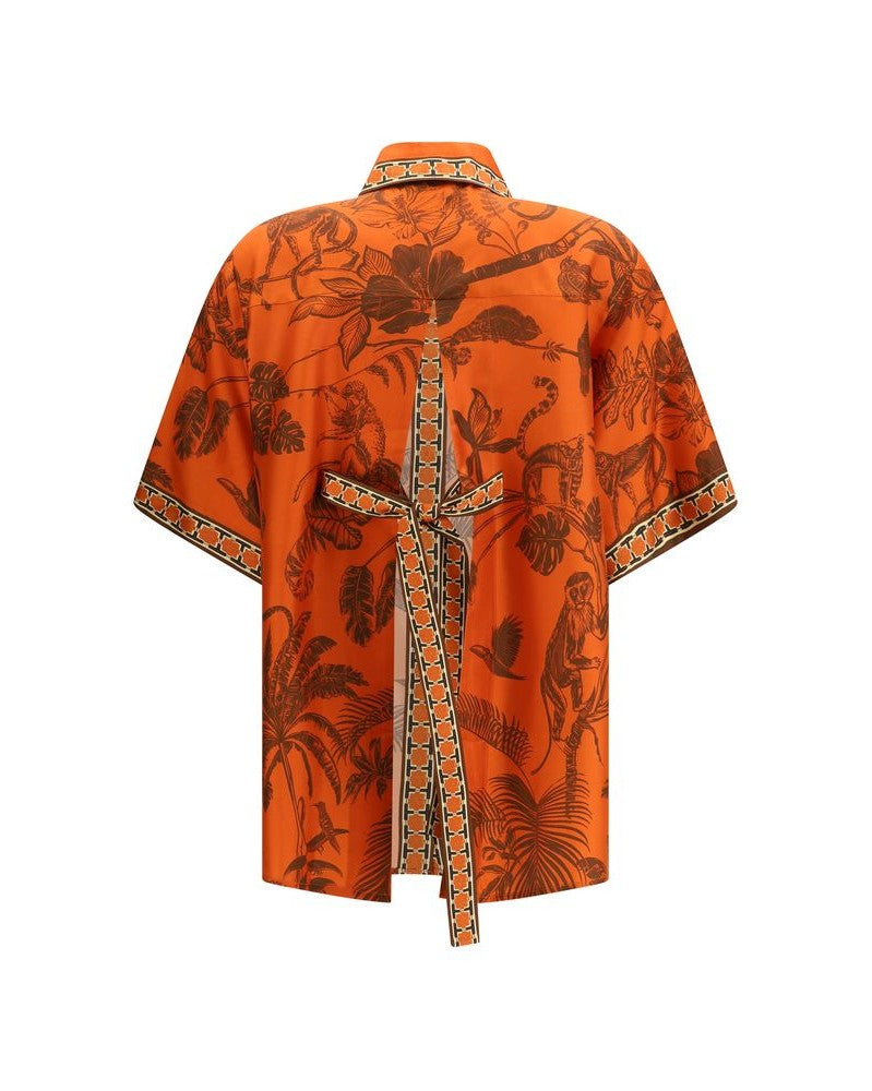 Alemais Orange Silk Pattern Shirt Glam Steals