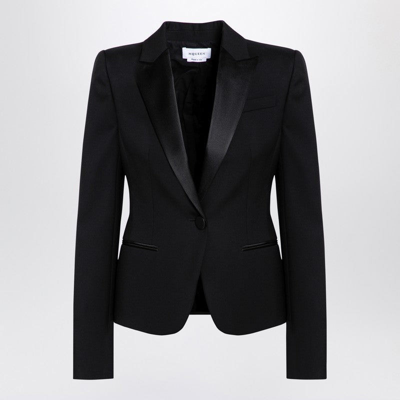 Alexander Mcqueen Black Wool Single Breasted Jacket Glam Steals