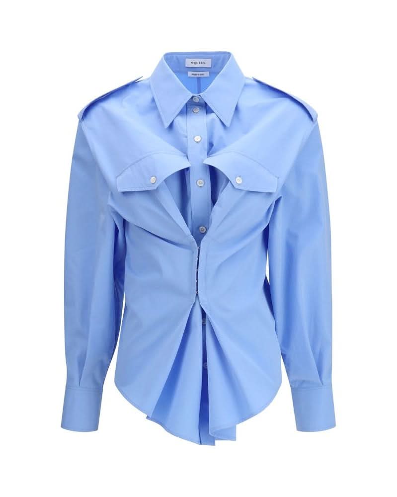 Alexander Mcqueen Blue Cotton Dress Shirt Glam Steals
