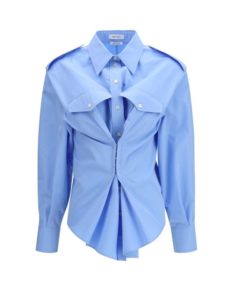Alexander Mcqueen Blue Cotton Dress Shirt Glam Steals