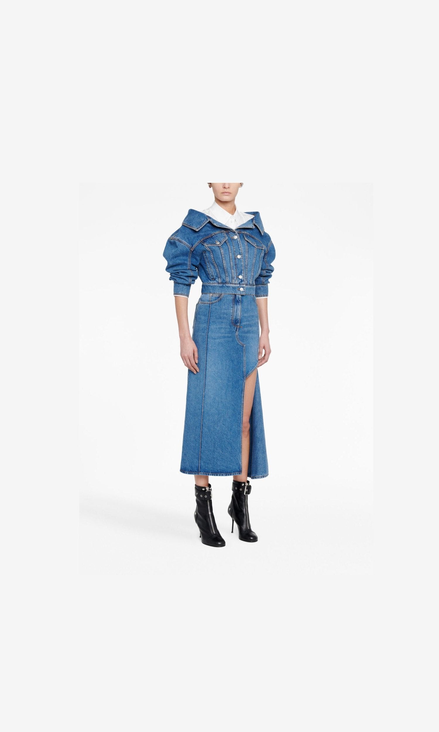 Alexander Mcqueen Denim Midi Skirt Glam Steals