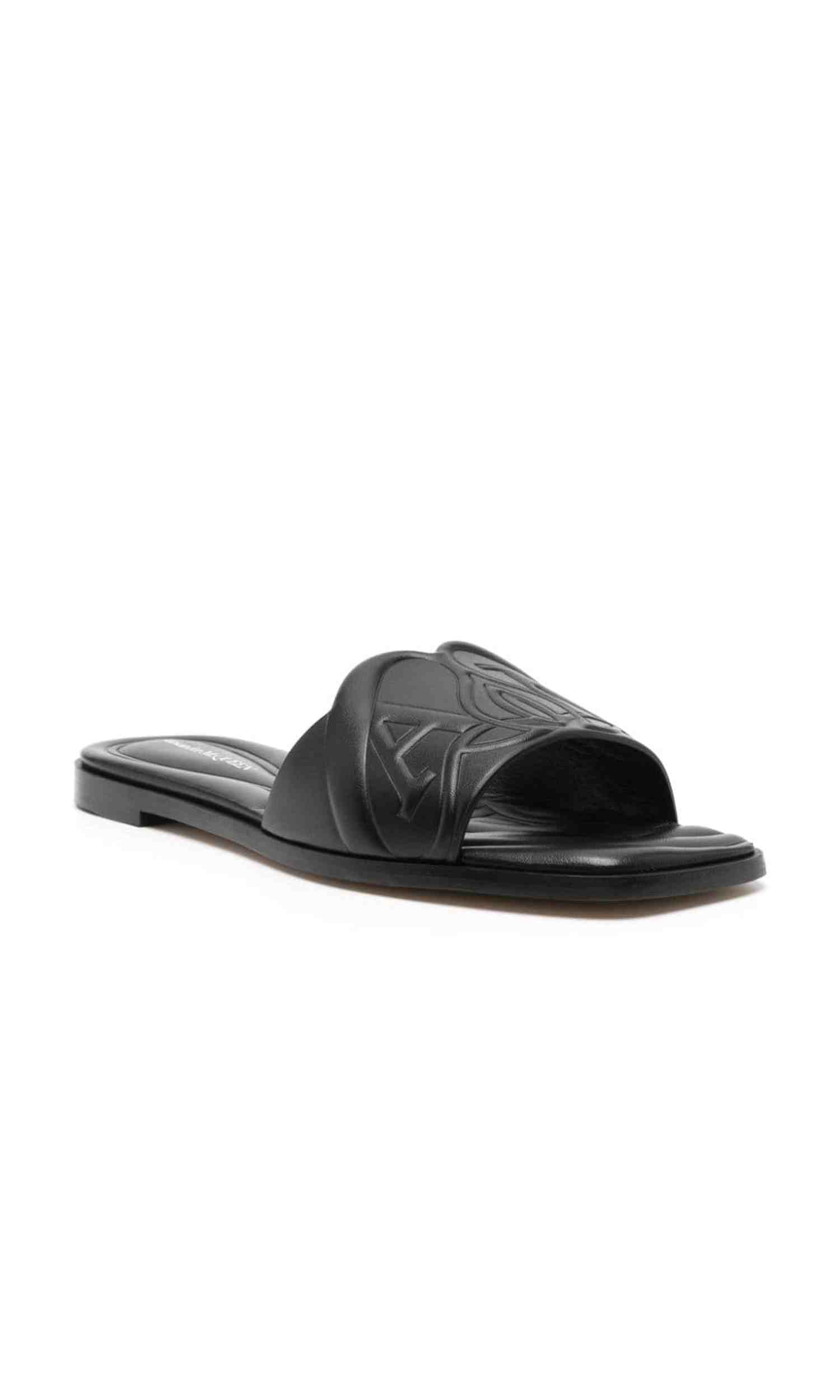 Alexander Mcqueen Leather Logo Embossed Sandals Glam Steals