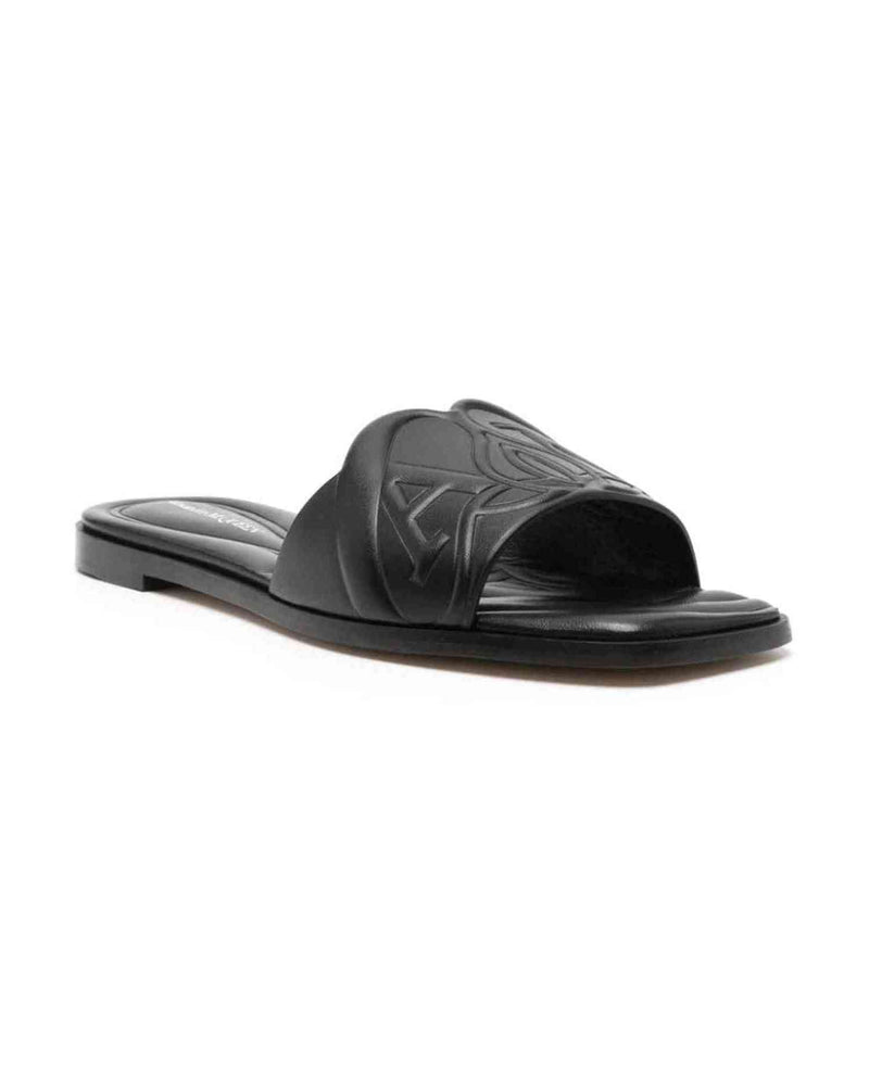 Alexander Mcqueen Leather Logo Embossed Sandals Glam Steals