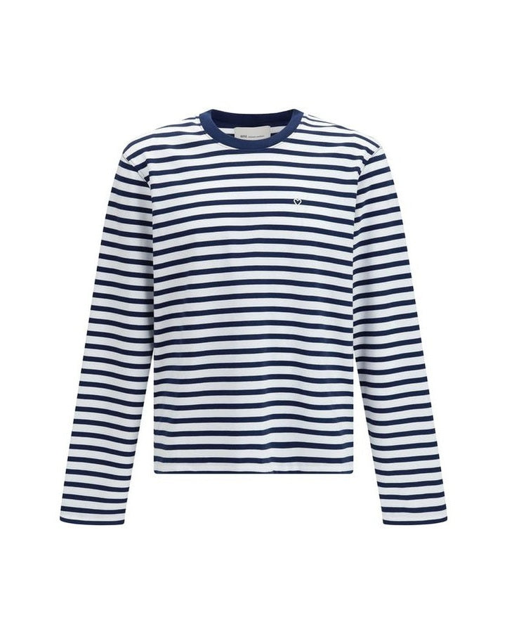 Ami Paris Blue Cotton Long Sleeve T-shirt Glam Steals