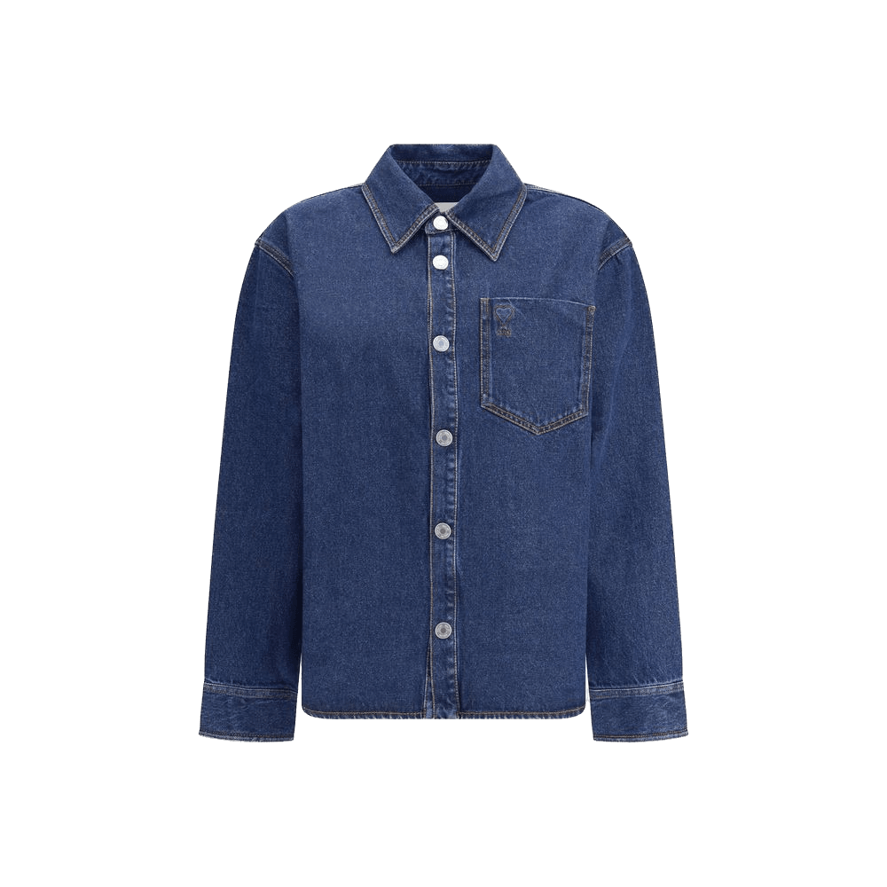 Ami Paris Cotton De Coeur Denim Overshirt Glam Steals