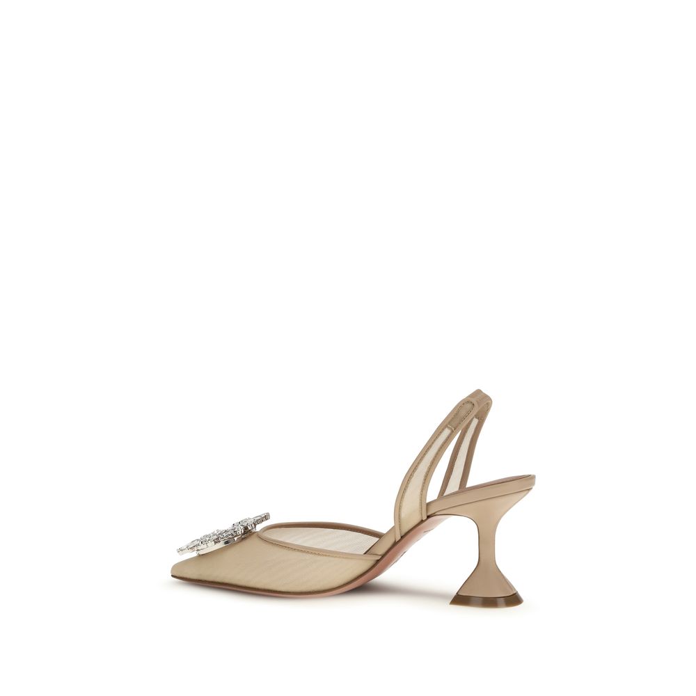 Amina Muaddi Beige Polyester High Heel Pumps Glam Steals