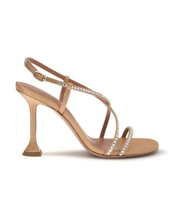Amina Muaddi Beige Stiletto Heel Sandals 