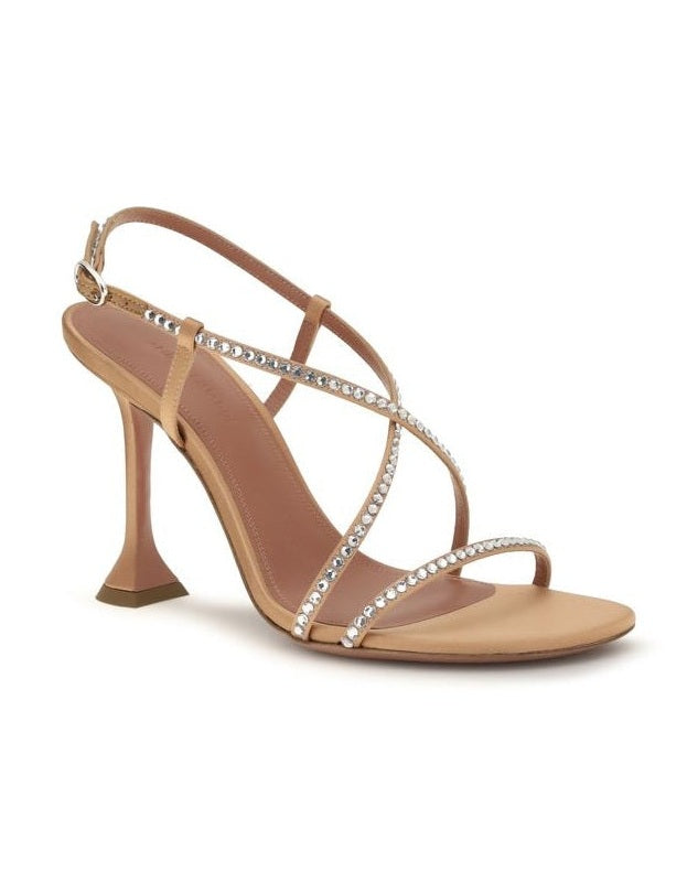 Amina Muaddi Beige Stiletto Heel Sandals 