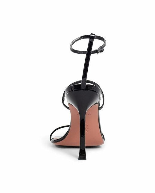 Amina Muaddi Black Calfskin Stiletto Heel Sandals Glam Steals
