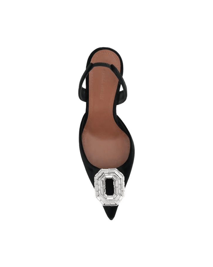 Amina Muaddi Black Leather Calf Bos Taurus High Heel Pumps Glam Steals