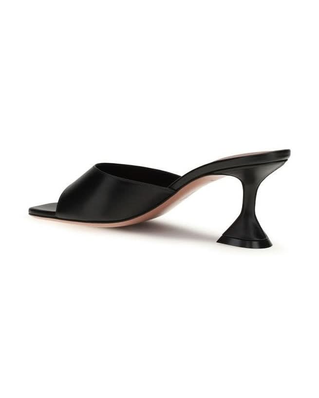 Amina Muaddi Black Leather Calf Bos Taurus Stiletto Heel Sandals 
