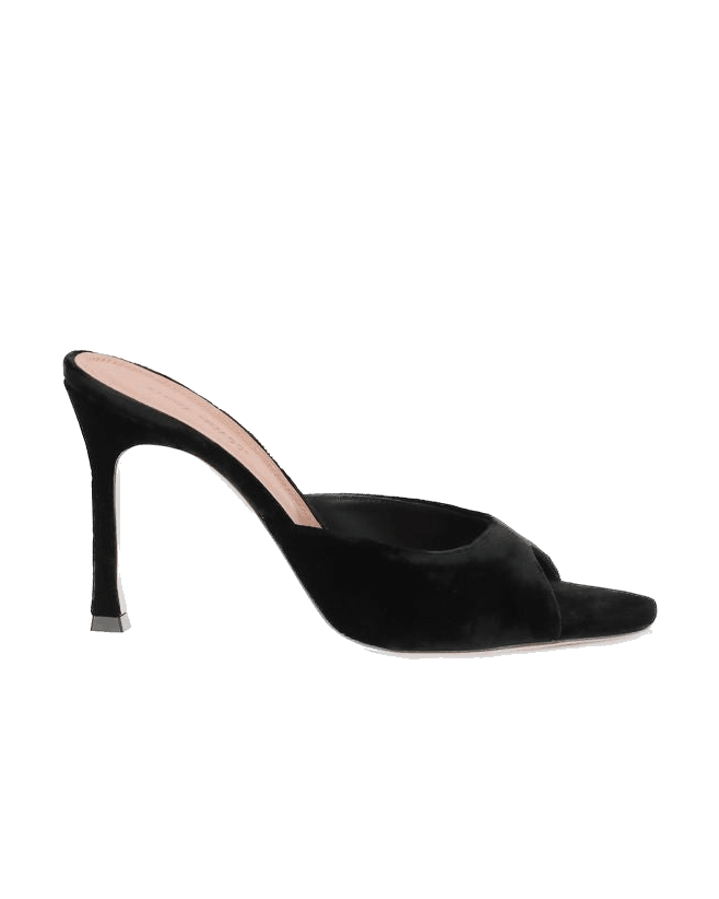 Amina Muaddi Black Leather Stiletto Heel Sandals Glam Steals