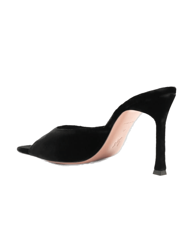Amina Muaddi Black Leather Stiletto Heel Sandals Glam Steals