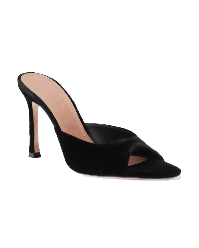 Amina Muaddi Black Leather Stiletto Heel Sandals Glam Steals